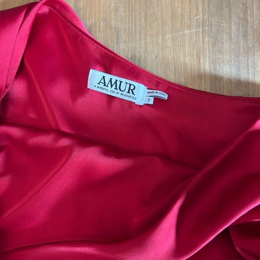 AMUR Red Topanga One-Shoulder Faux Wrap Sexy Cocktail Evening Holiday Dress Sz 2 - Picture 6 of 16